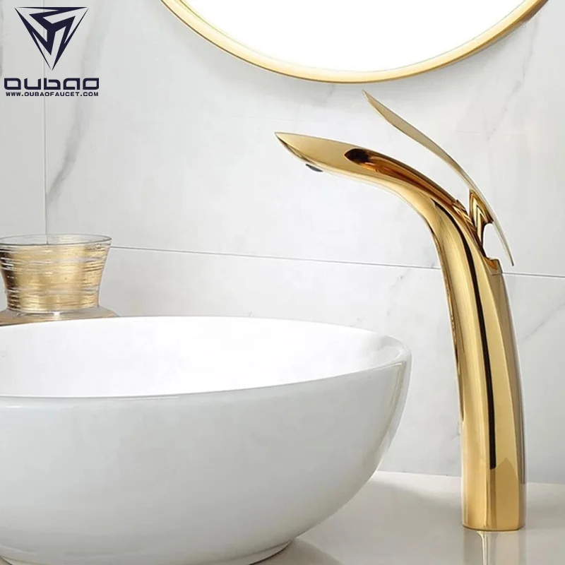 Sanitary Ware Fittings Single Hole Deck Mounted Golden Brass Bathroom faucet Taps