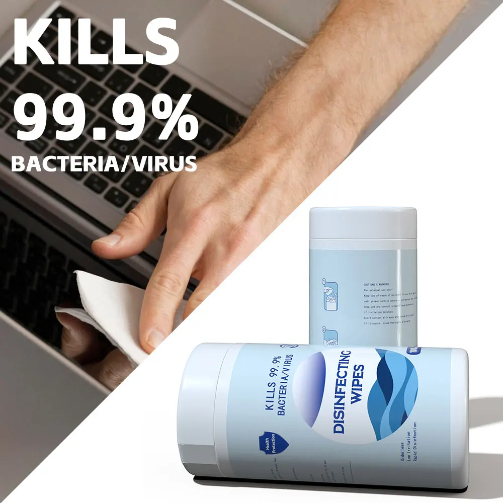 New Packaging OEM & ODM Disinfecting Wipes 100 Pcs Alcohol Wet Wipes Killing 99.9% Bacteria in Barrel