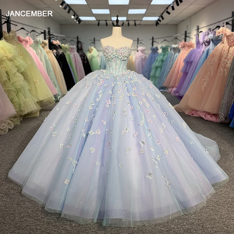 Sky Blue Lilac 15 Quinceanera Dresses Applique Lace Sweetheart Off The Shoulder Puffy Party Dress Flower Ball Gown Dy1293-1