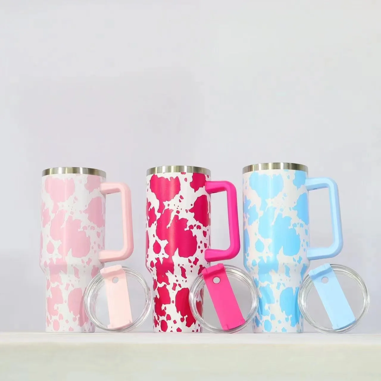 Cow Print 40oz Mug Insulated Stainless Steel Tumbler Reusable Home Office Coffee Bottle With Handle Straw Creative Gift