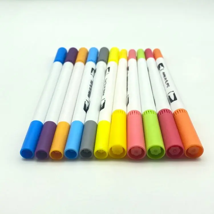 2023 factory new design dual tips watercolor brush pen with fineliner pen 100 colors water based ink brush marker pen