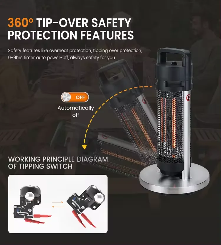 360 Degree Tip-Over Safety Switch IP44 1200W Aluminium Alloy Frame Portable Electric Heater