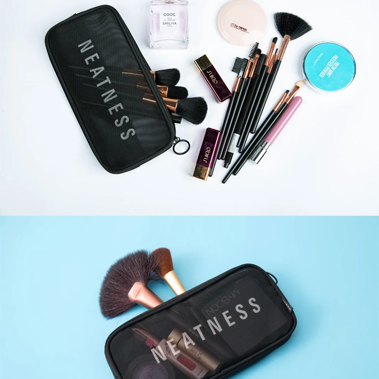 custom logo flat washable light mesh net travel kit gauze makeup storage bag Cosmetic Bag