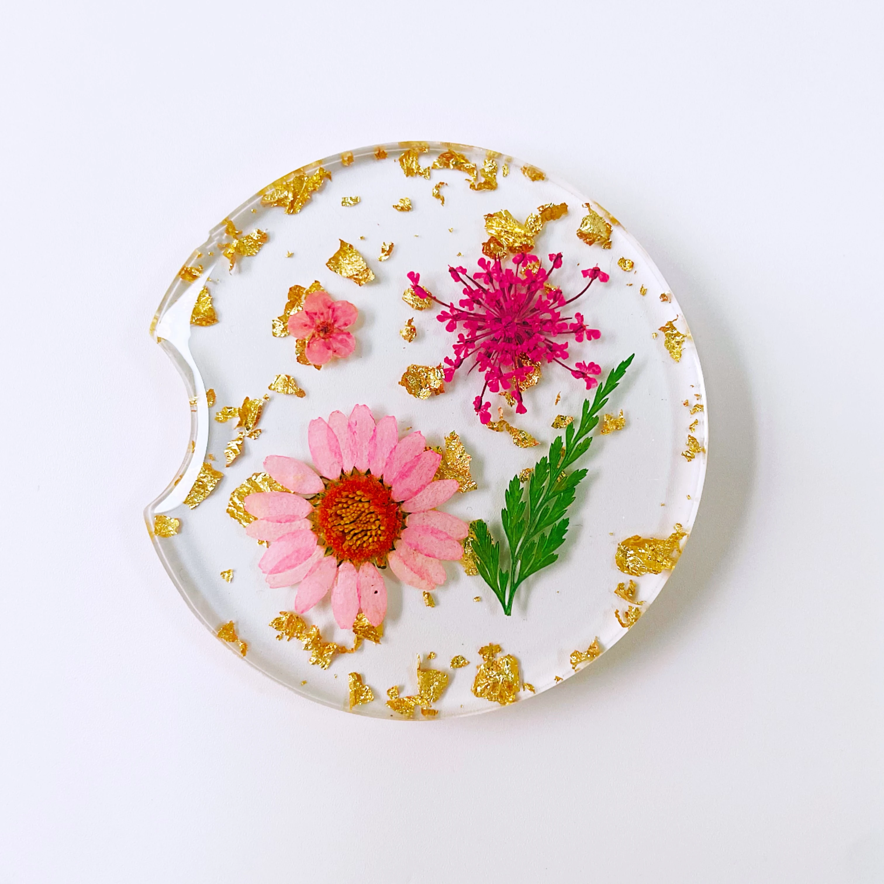 Hot sale dried real pressed flowers tutorial epoxy resin craft car cup coaster for wedding decoration