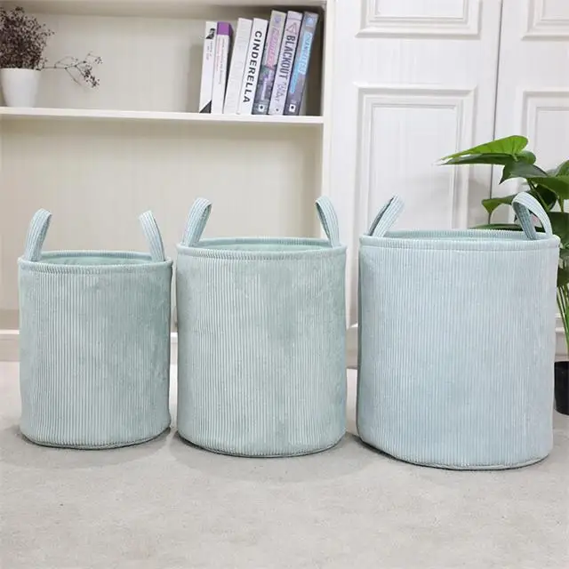 Cheap Home Storage Velvet Round Fabric Basket Canvas Organization Laundry