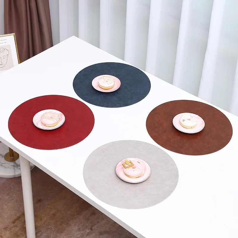 Wholesale custom shaped print logo pvc faux leather placemat black red color dining table mat