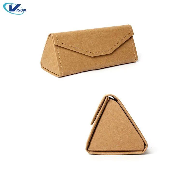 High Quality Sunglasses Box Triangle Handmade Folding Kraft Paper Glasses Case