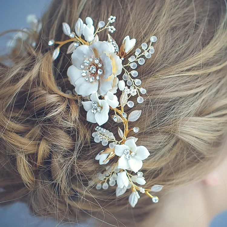 Wholesale Wholesale Bridal Comb Hair Handmade Metal Leaf Bridal Hair Comb Accessories Jewelry Wedding Crystal Hair Combs