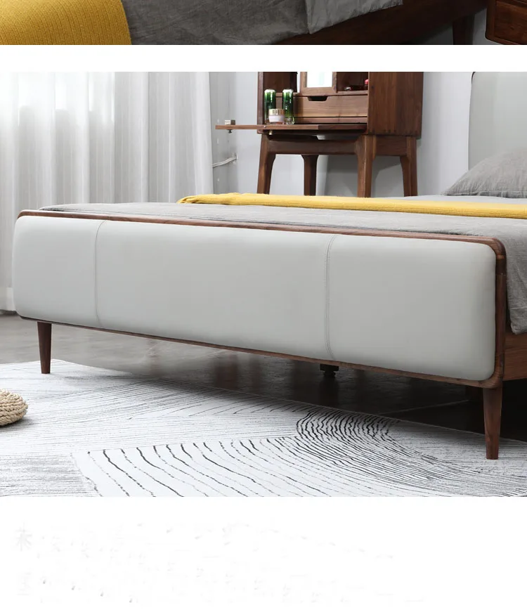 Custom furniture Nordic bedroom fashionable high-end leather walnut 1.8 m double bed