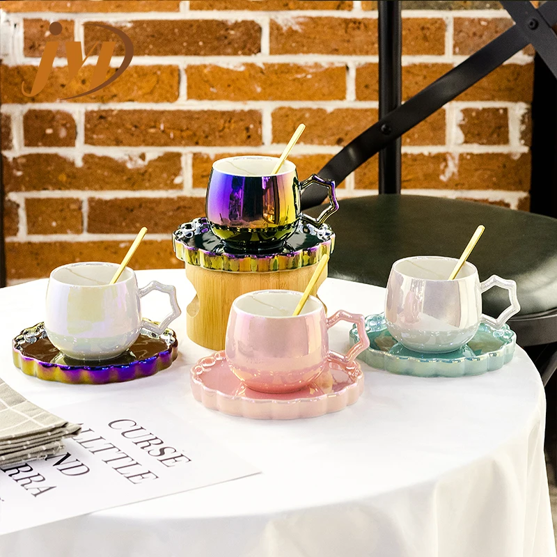 Popular design turkish coffee set glossy ceramic tea coffee cup and saucer set for gift set