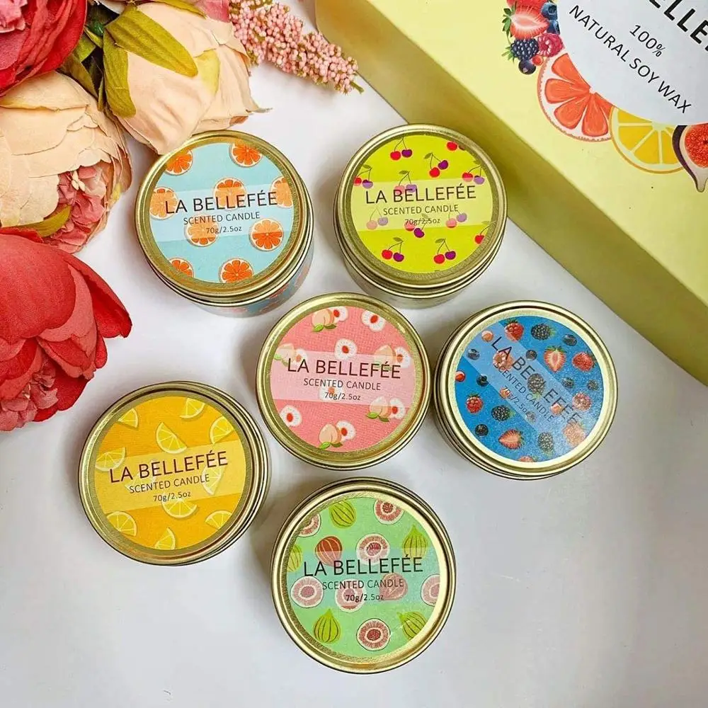 Wholesale OEM factory fruit scented candle gift set natural soy wax travel tin candle with fruit scent
