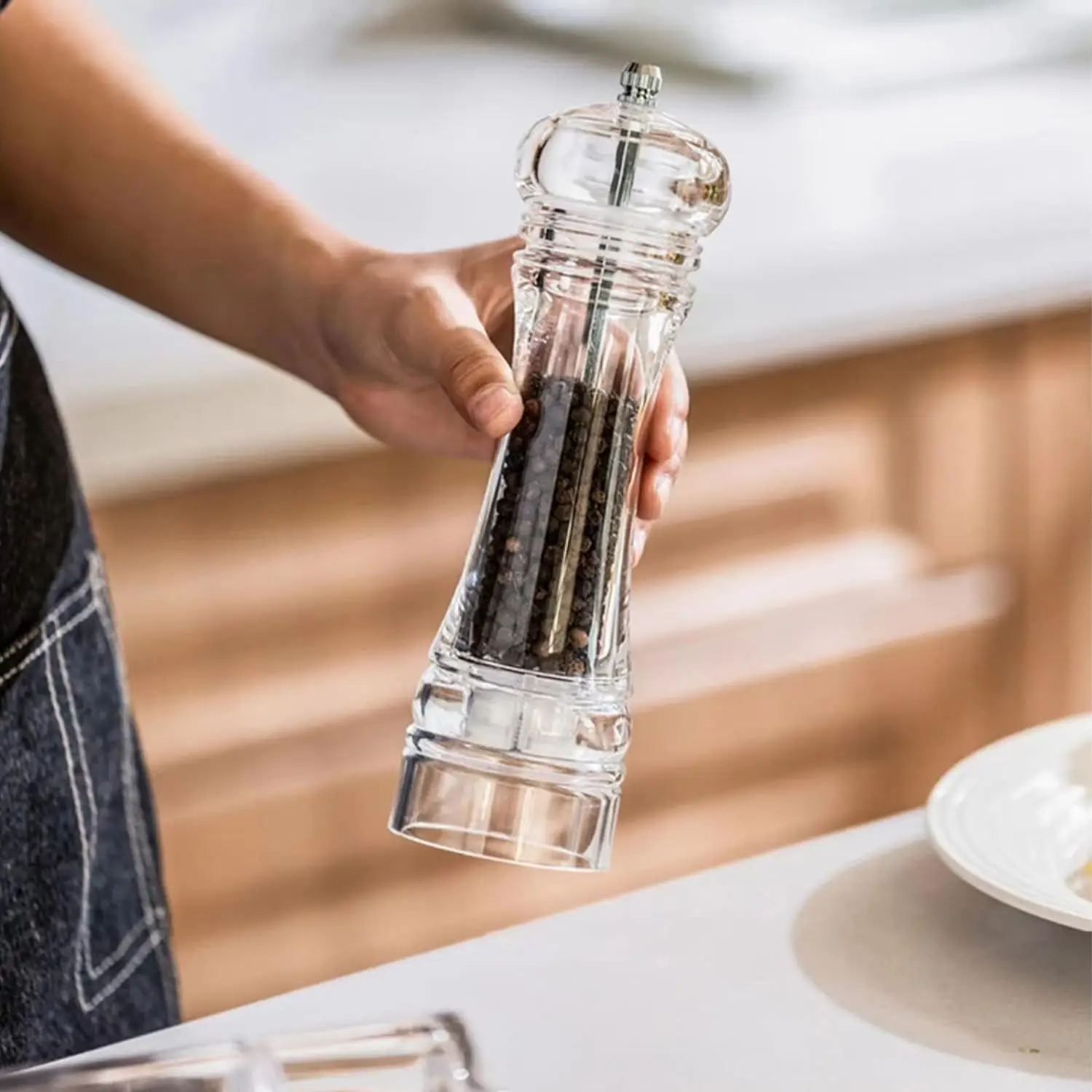 BST 6 inch Manual acrylic salt and pepper mill ceramic shaker kitchen transparent pepper grinder mechanism