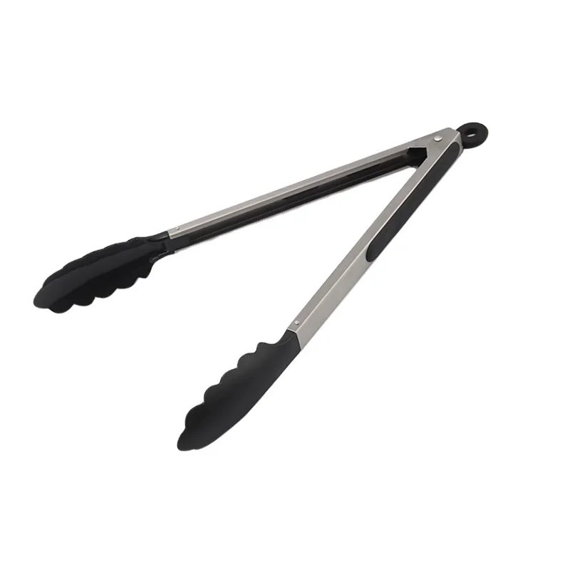 9 Inch 289 food grade Nylon tweezer shaped Stainless Steel Material kitchen utensils Nylon Head Tongs