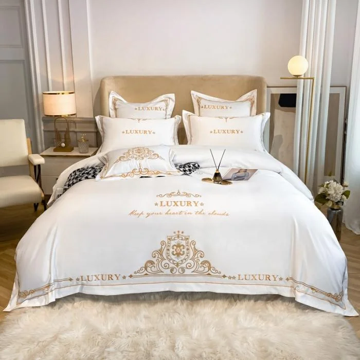 New light luxury embroidered cotton washed silk four pieces bedding set