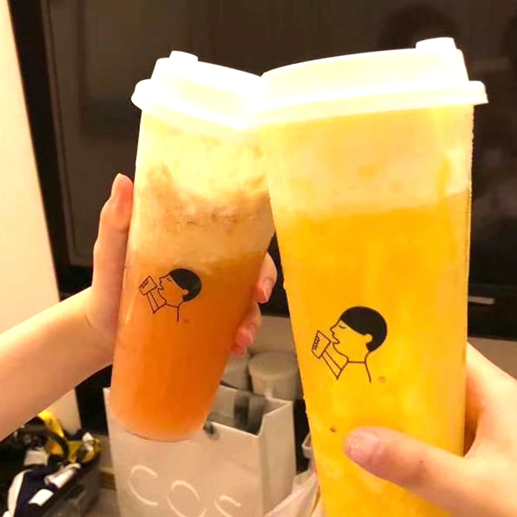 Custom Logo Disposable Plastic Bubble Milk Tea/Coffee/Fruit Juice Cups With Lids For Cold/Hot Drinks