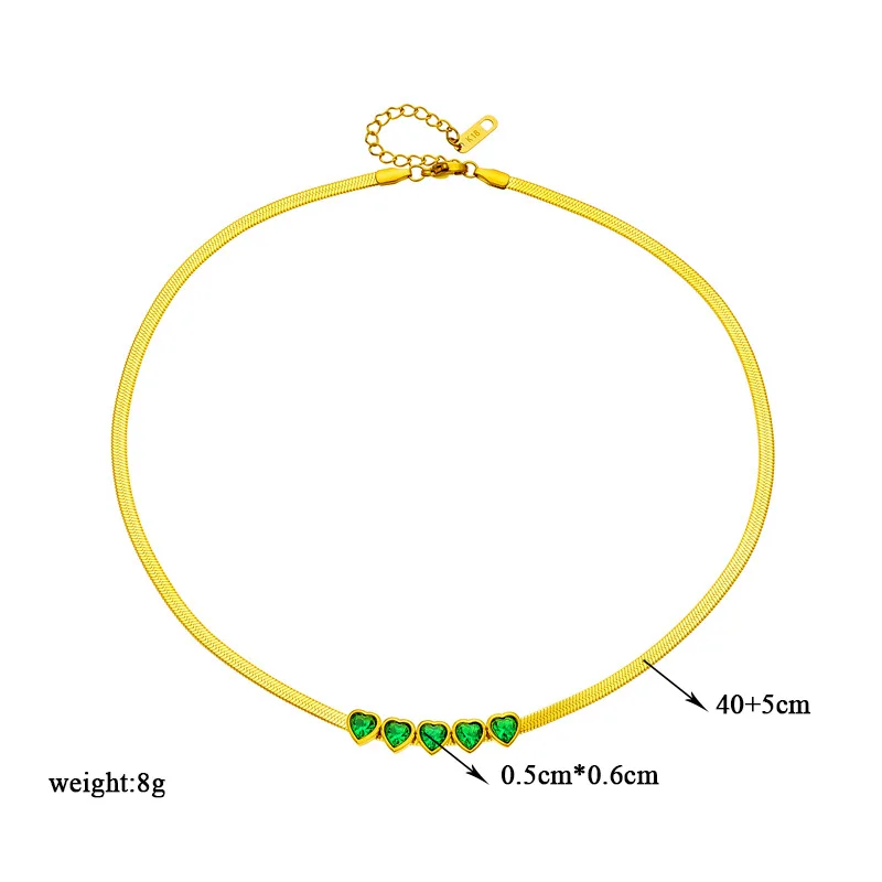 Simple light luxury high sense emerald love zircon accessories snake bone necklace set