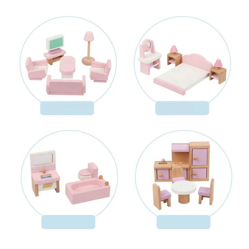 Wholesale Wooden children play house toy pink princess doll house cabin girl gift simulation castle villa wooden toy house