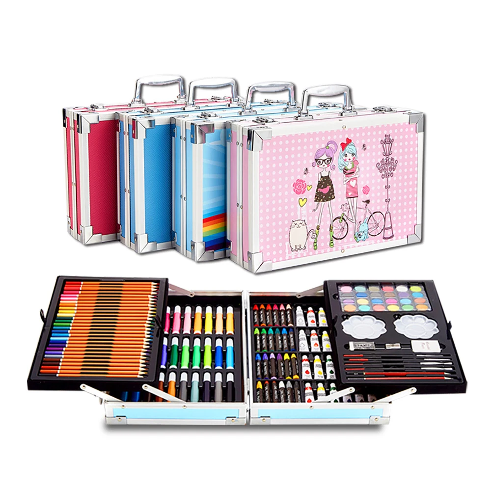 Paintyou 143PCS Алюминиевая коробка Творческий набор канцелярских принадлежностей ластик точилки для карандашей Акварельная Ручка Картина маслом палка узкие Детские