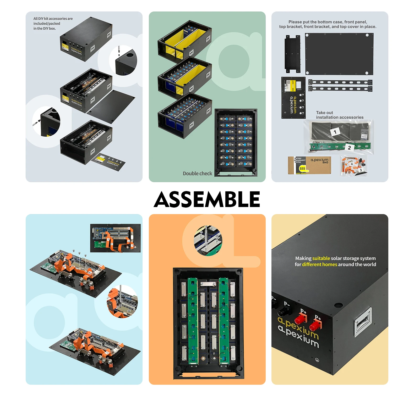 Apexium 16S 105AH 48V ESS cell DIY box LFP Battery case with Smart BMS Lifepo4 DIY kit battery pack Box Energy storage system