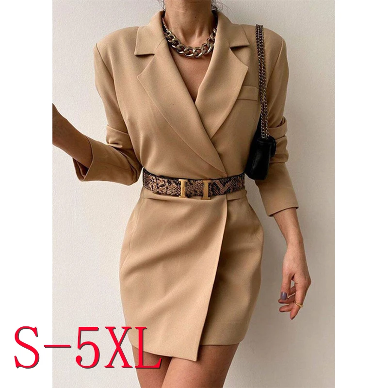 New Arrivals Khaki Long Sleeves Turn-down Collar Elegant Office Ladies Work Wear Fashion Design Split Dresses