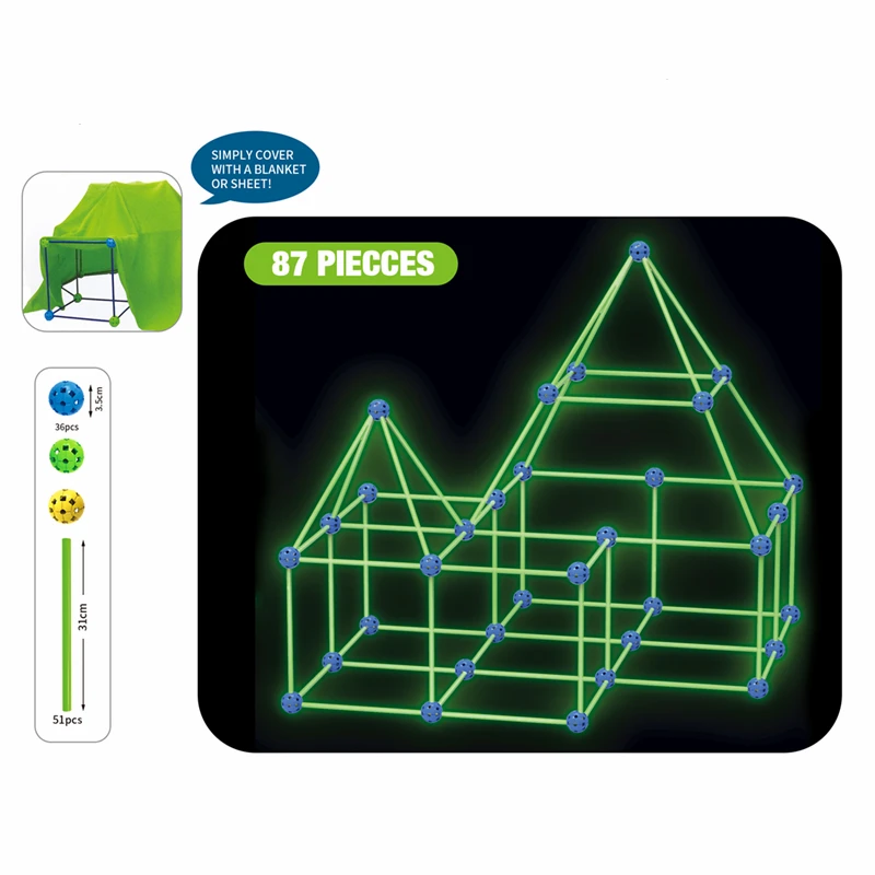 Kids puzzle game toys magic forts glow 87pcs DIY luminous tent construction fort building kit