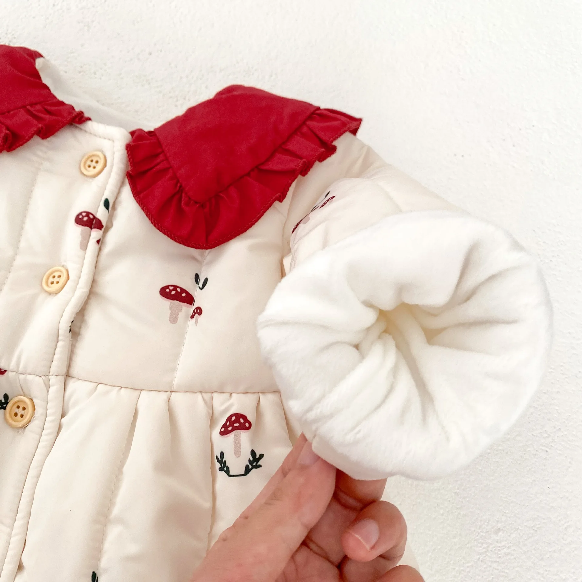RTS Engepapa Warm Winter Infant Thickened Jacket Mushroom Print Newborn Baby Lapel Coat Long Sleeve Toddler Girl Clothes