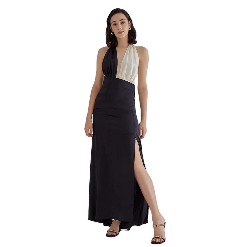 Fashion elegant Comfortable Halterneck Party Dress Side Slit Maxi Backless Silk Bridesmaid Dress