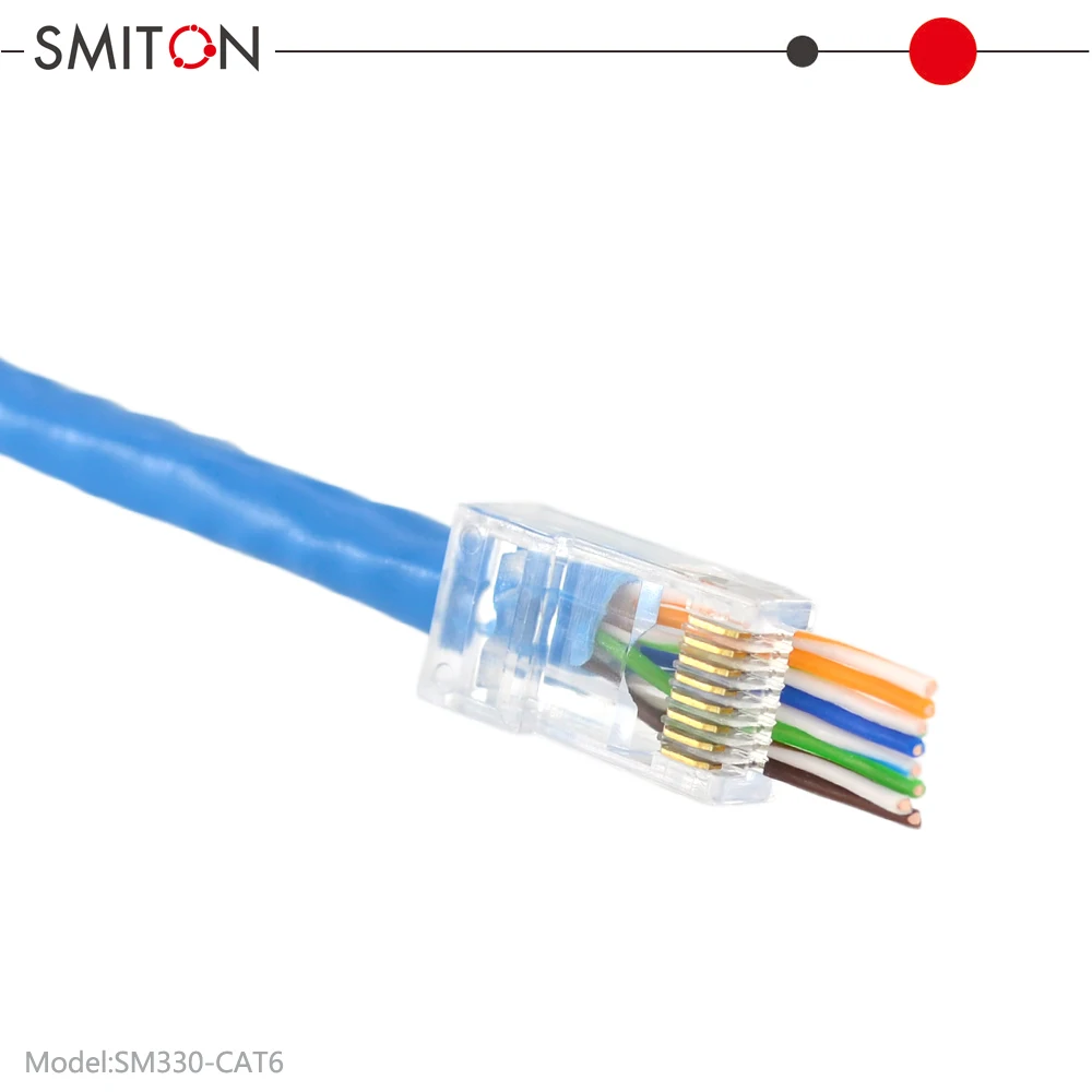 Transparent Cat5 cat6  ethernet cat 6 rj45 pass through plug connector rj45 cat6 cat5 through hole network connector