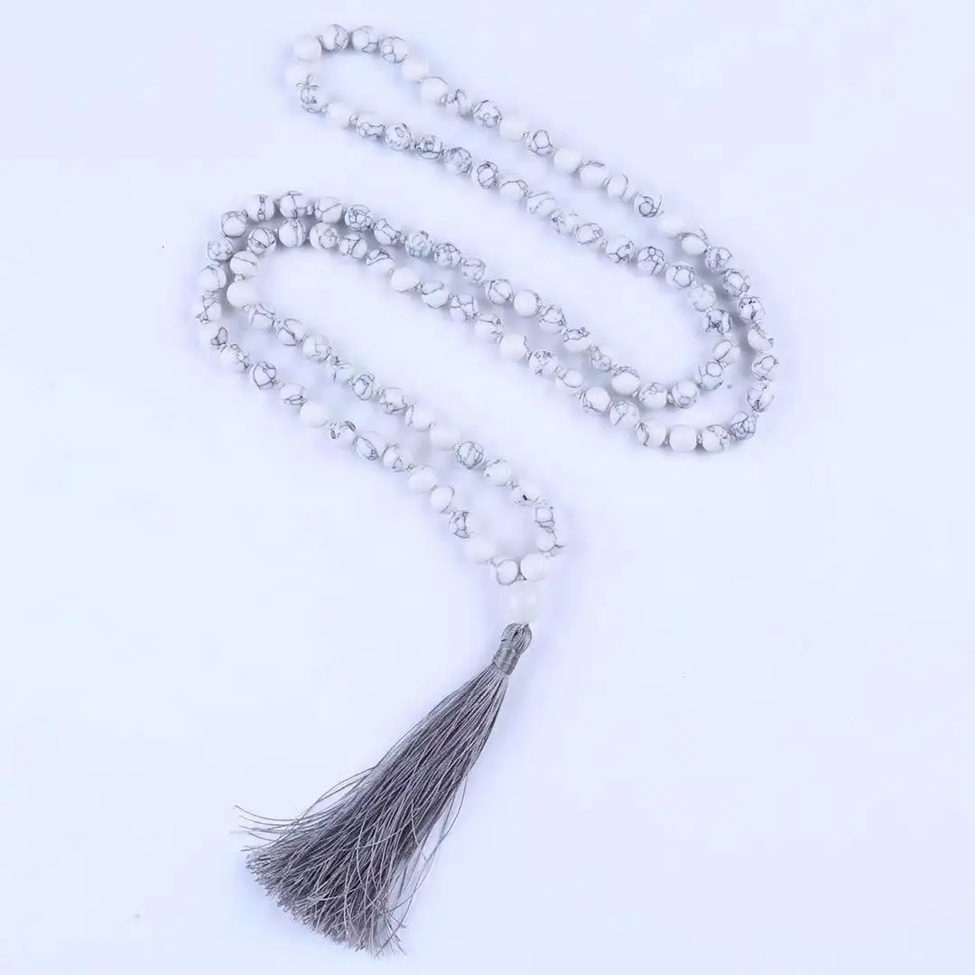 Ручная работа драгоценный камень 108 бусин шелковая кисточка Mala Beads ожерелье для йоги