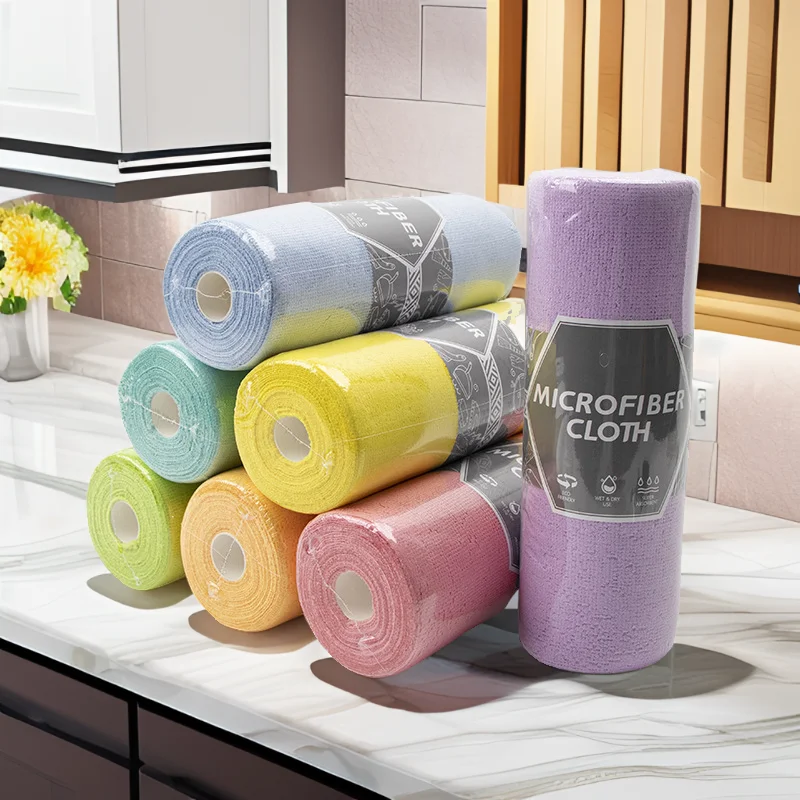 Custom Tear Away Microfiber Cleaning Cloth Rolls Car Kitchen Strong Absorbent Reusable Microfiber Towel Rolls