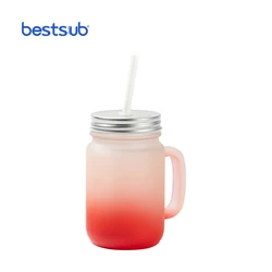 BestSub Wholesale Custom Sublimation Blanks Mug 12oz Glass Mason Jar with Straw