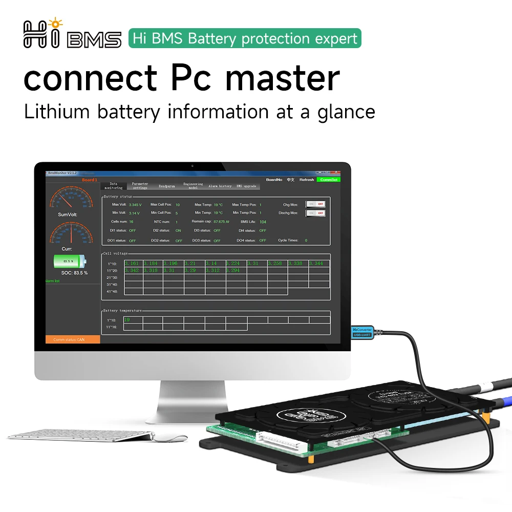 lifepo4 20S bms 60v 300A 400A 500A 3.2v lifepo4 bms li ion 3.7v BT UART RS485 CAN communication smart bms