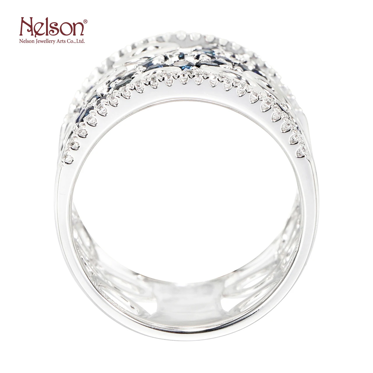 Wholesale price no MOQ Custom logo Award Winning Factory 18K 750 White Gold Natural Blue Sapphire Genuine Diamond Ring