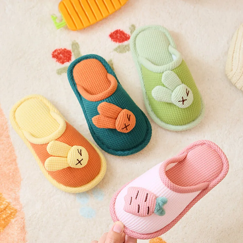 2024 Cotton Slippers with round Toe Home Baby Shoes Warm Non-Slip Plush Winter for Boys and Girls Wholesale Rabbit Design