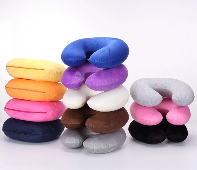 MOONZ Colorful Short plush coat PVC inflatable pillow outdoor U-shaped travel pillow Inflatable Blow up Neck Pillow