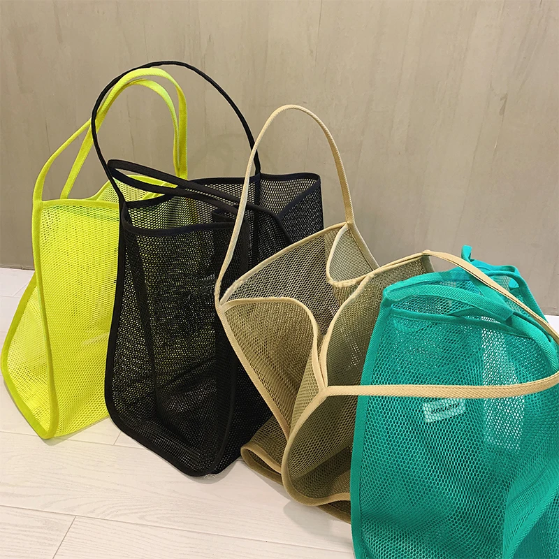2021 new fashion design beach tote mesh fabric summer bag for women