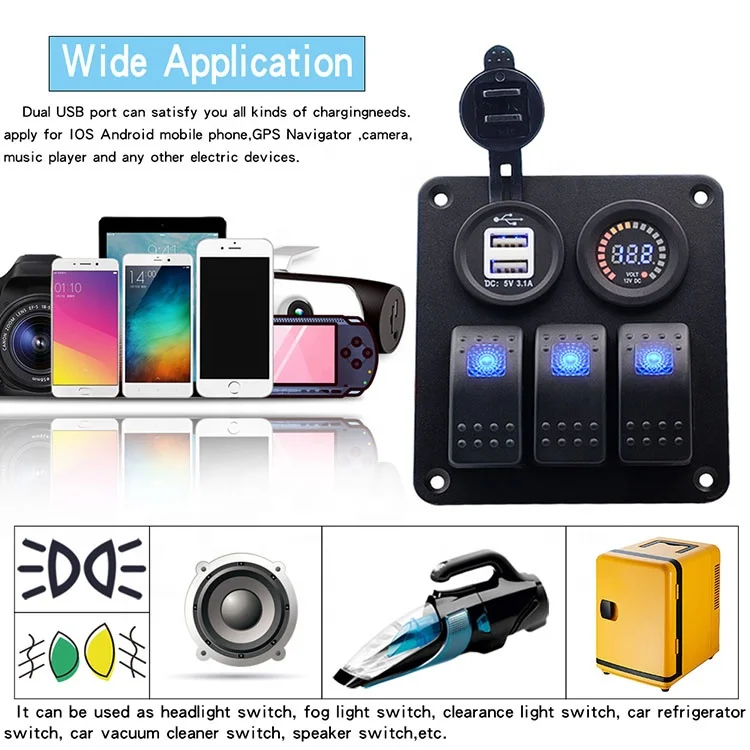 Custom Marine Switch Panel 12v With Usb Socket+Voltage Meter