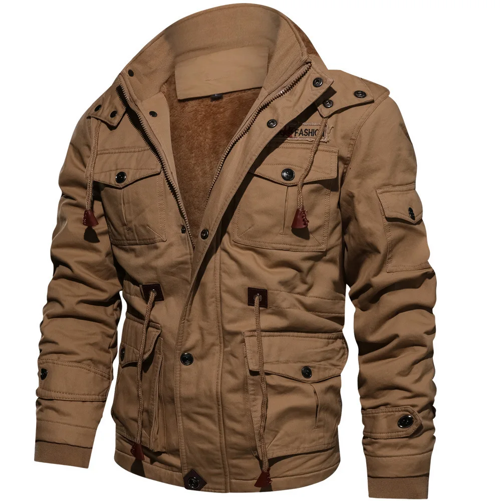custom bomber jacket men winter washed jacket with extra fleece and thick cotton overcoat