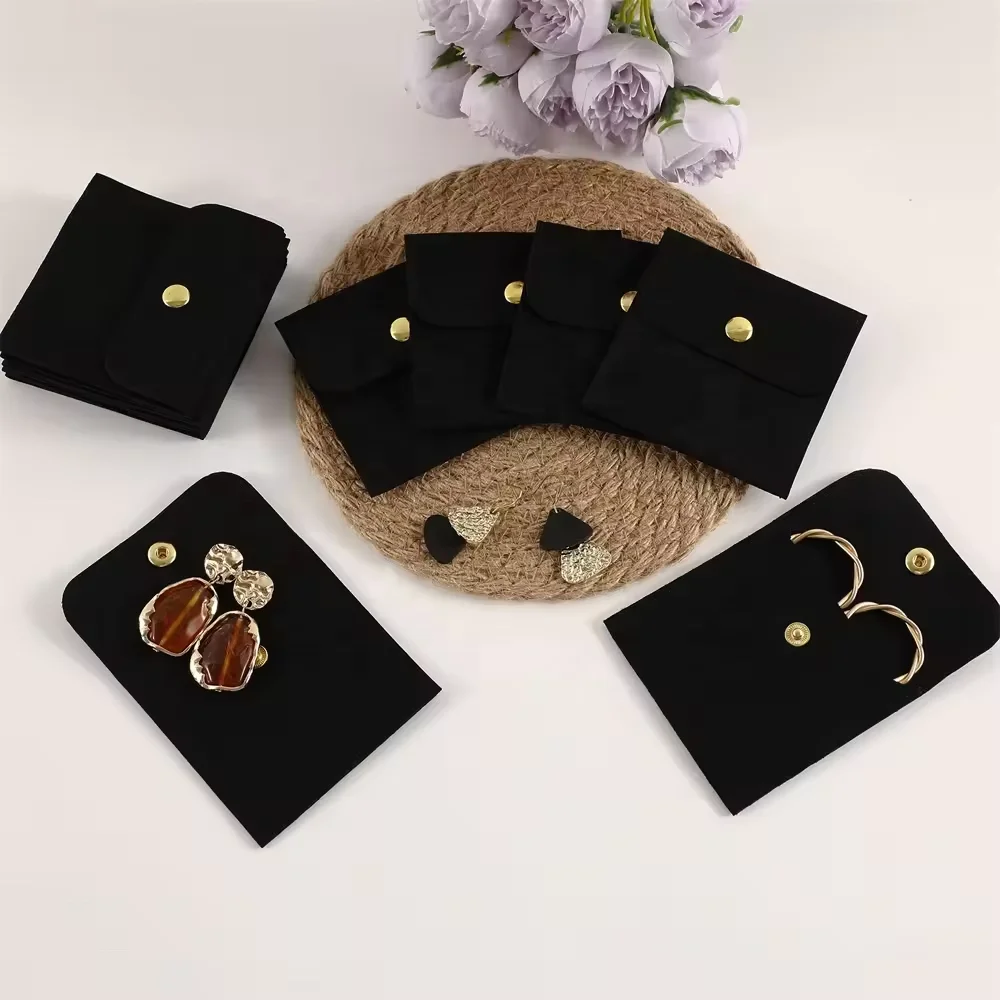 Pink Microfiber Jewelry Pouch Bag, Handmade Velvet Jewelry Packaging Pouch with Snap Button, Personalized Jewelry Bag With Logo