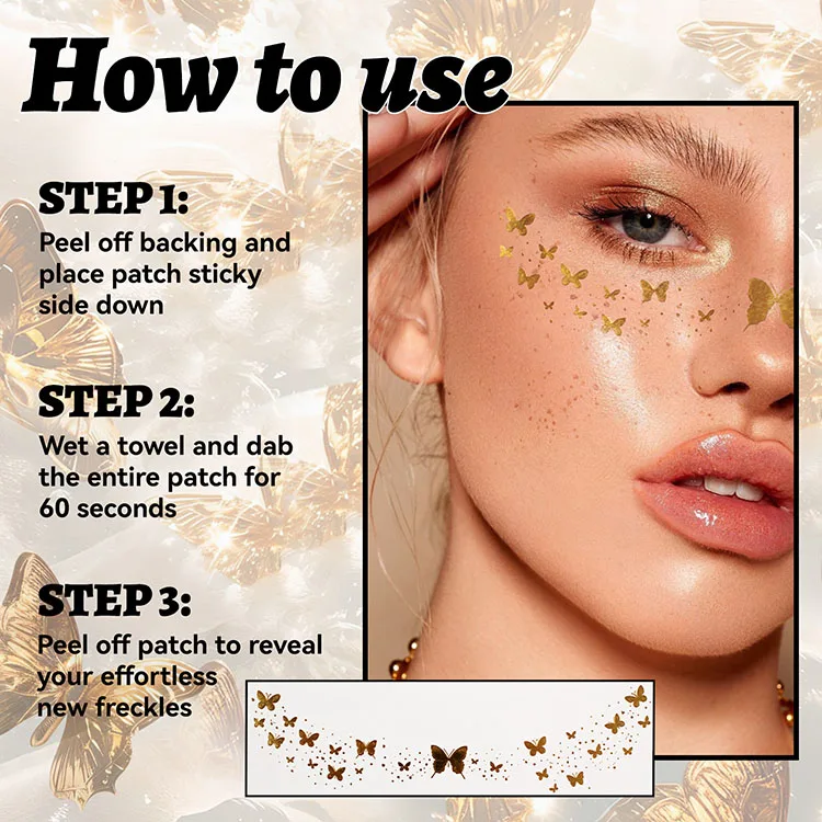 New Arrival Wholesale Face Makeup Freckles Patches Temporary Waterproof Sparkle Glitter Freckles Face Tattoo Glitter Freckles