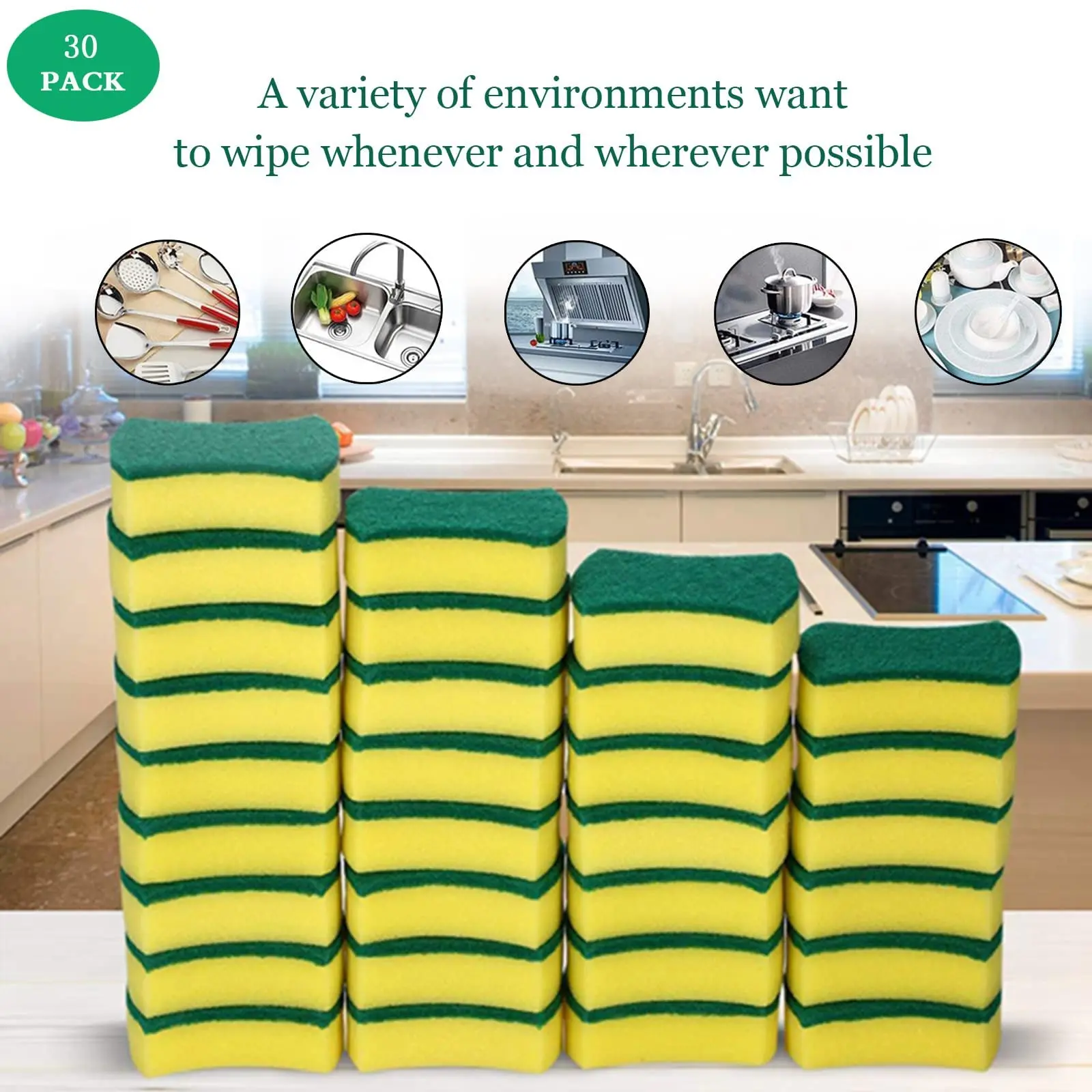 Free Samples Kitchen Cleaning Double Face Sponge Scourer Eco Non-Scratch Scrub Sponge Super Absorbent Multi-Use Cleaning Sponges