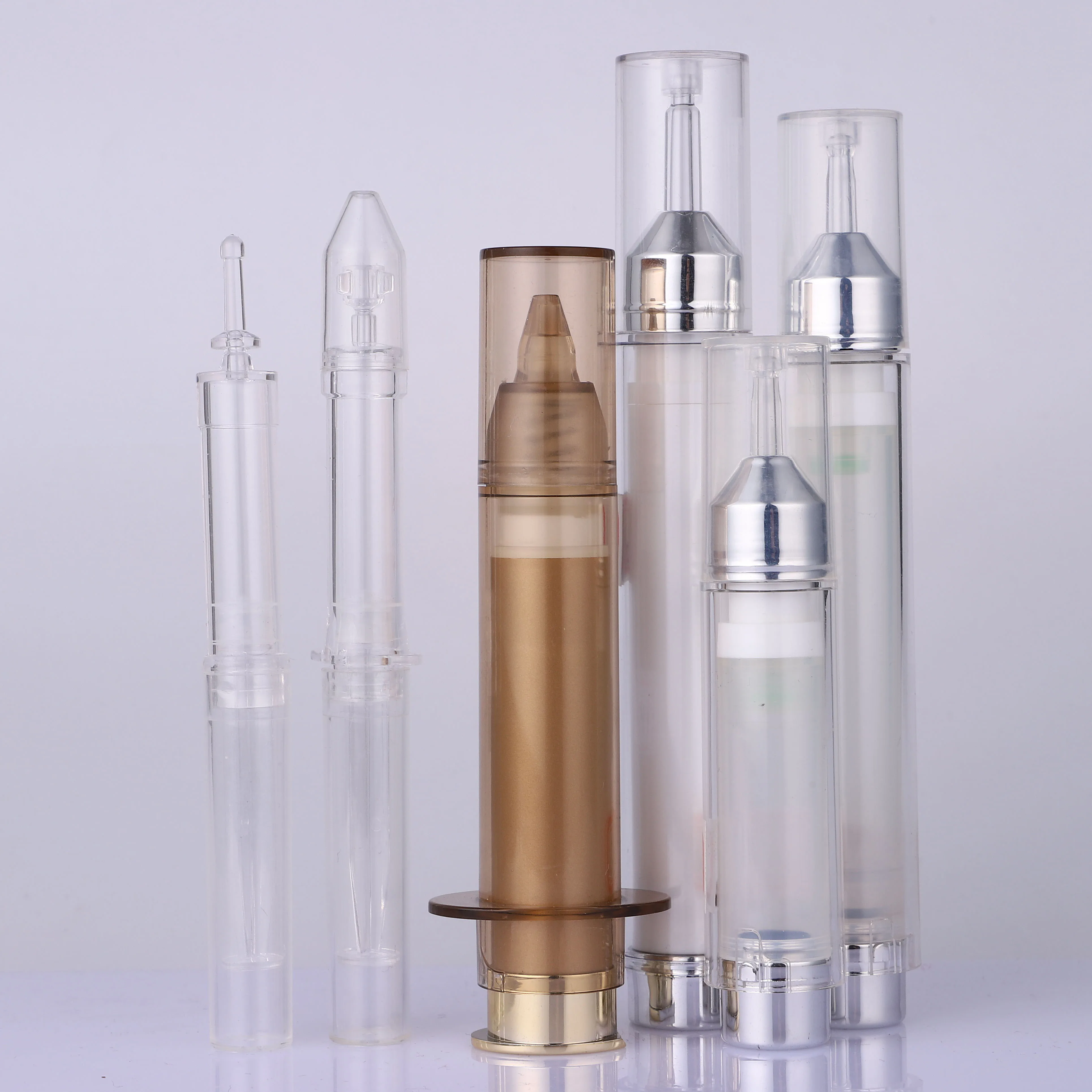15ml Serum Syringe Packing Cosmetic Airless Pressure Pump Transparent Injection Bottle For Eye Cream