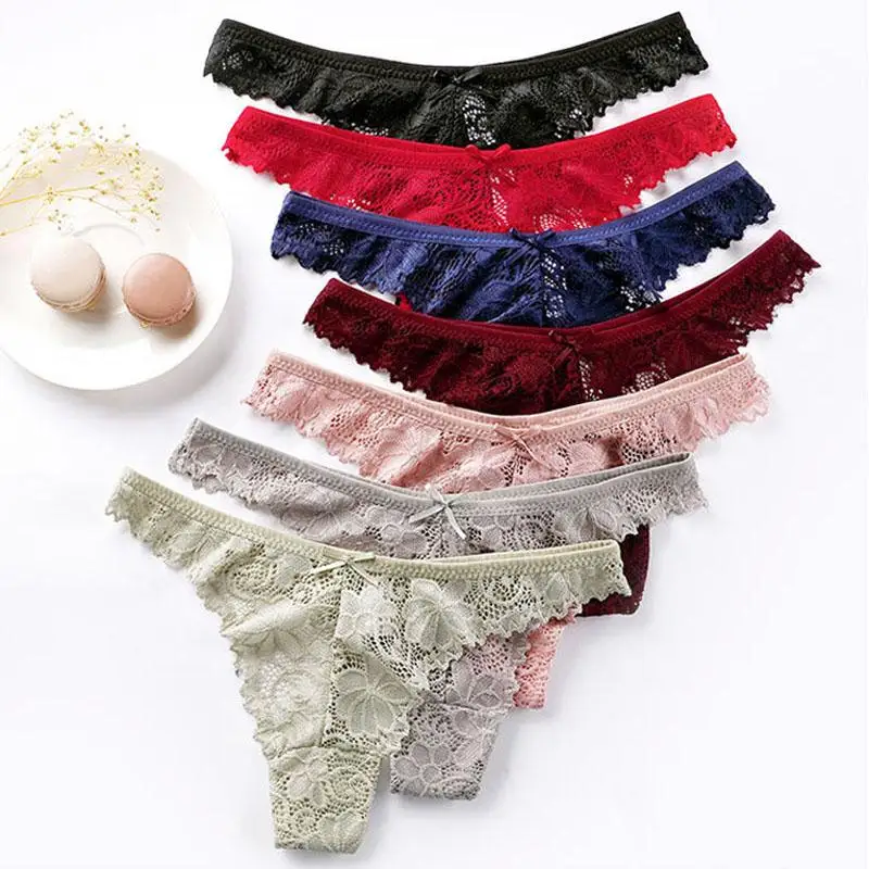 WKER new fashion lace thong with transparent pattern cool pure cotton girl underwear