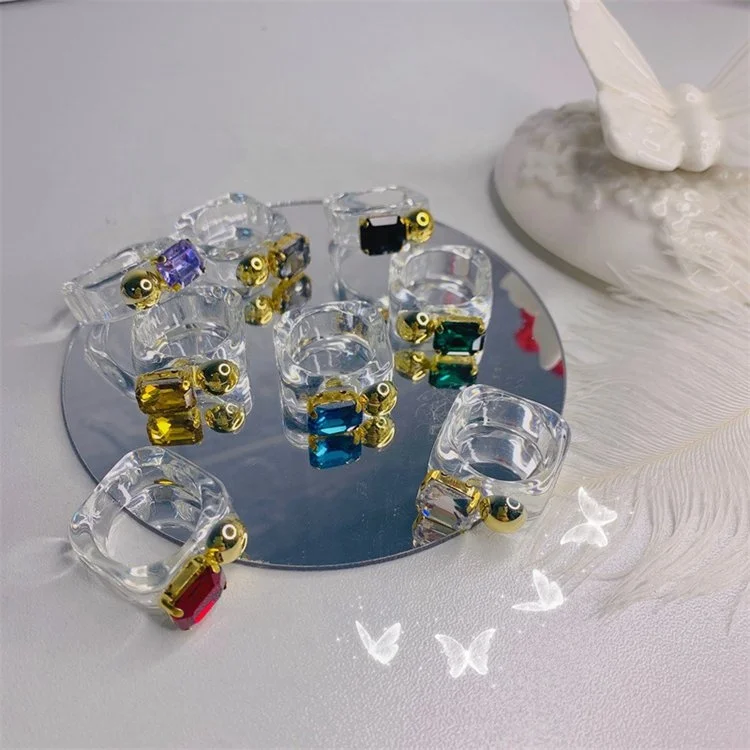 Ins Transparent Colorful Acrylic Resin Zirconia Rings for Women Jewelry Wholesale