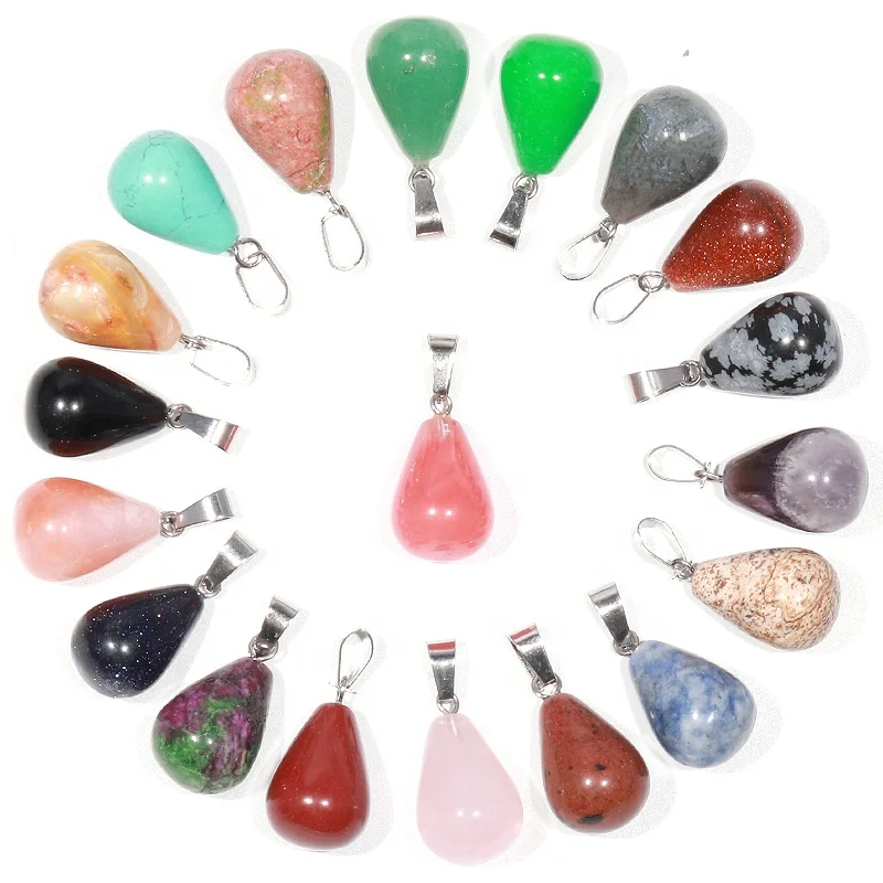 Charms Raw Crystals Healing Stones Round Water Drop Pendant 925 Natural Stone Pendants For Jewelry Making Wholesale Bulk