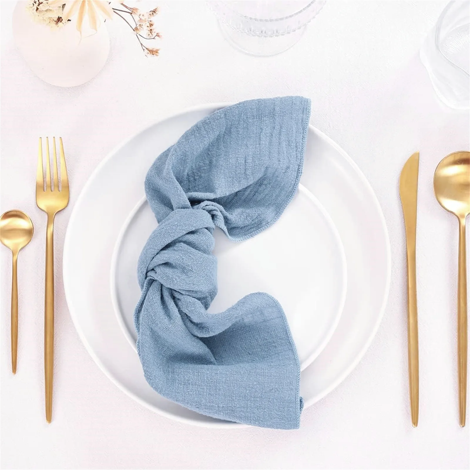 2024Luxury Kitchen Napkins Towel Blue Color Washed Linen Cloth Cotton wedding  Dinner Table Napkin