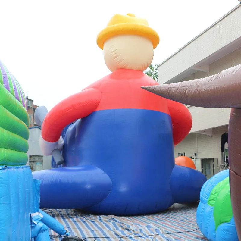 
5*8 m customized cartoon man worker inflatable advertising of water slide 