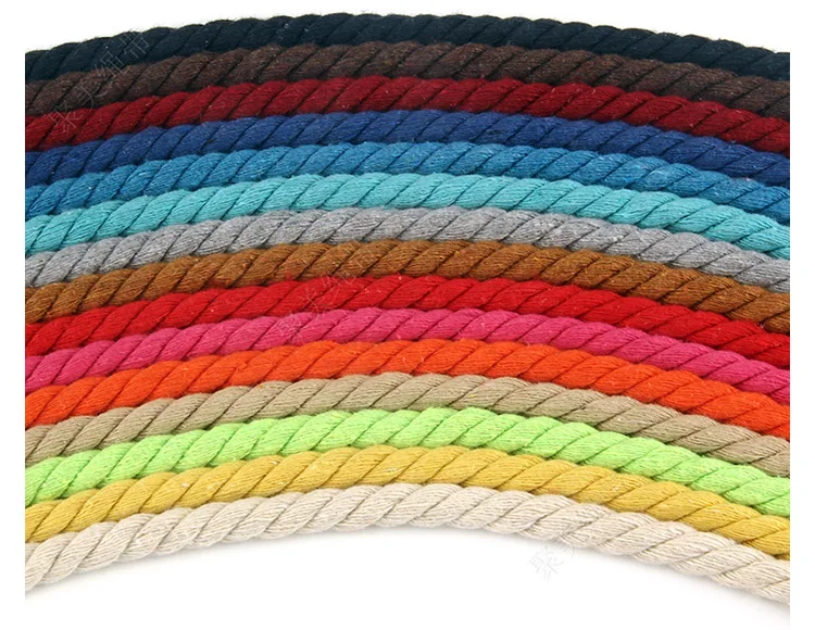 Wholesale Colourful Three Strand Braided 8mm Woven Round Cotton Rope Yarn Cord For Bag Handmade Diy Decoration