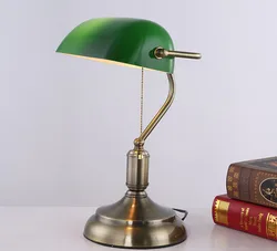 Antique Desk Lamps Bronze Iron Glass Green Banker Table Lamp