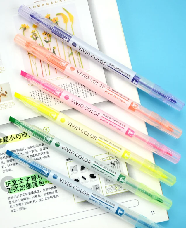 YIHENG High Quality highlighter Stationery Water-based dual-head highlighter marker pen 6 colors for children